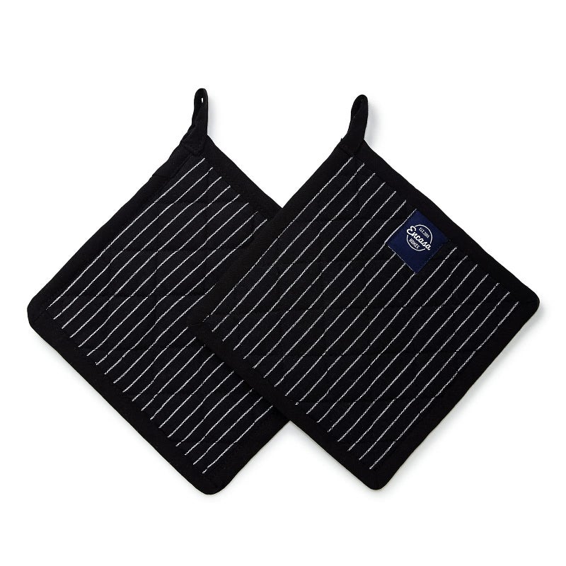 Encasa XO 8 inches Oven Microwave Potholders (2 pc Set) for Kitchen Cooking & Baking - Heat Resistant, Thick & Safe, Protection of Hands from Hot Utensils - Butcher Stripes Black - Image 1